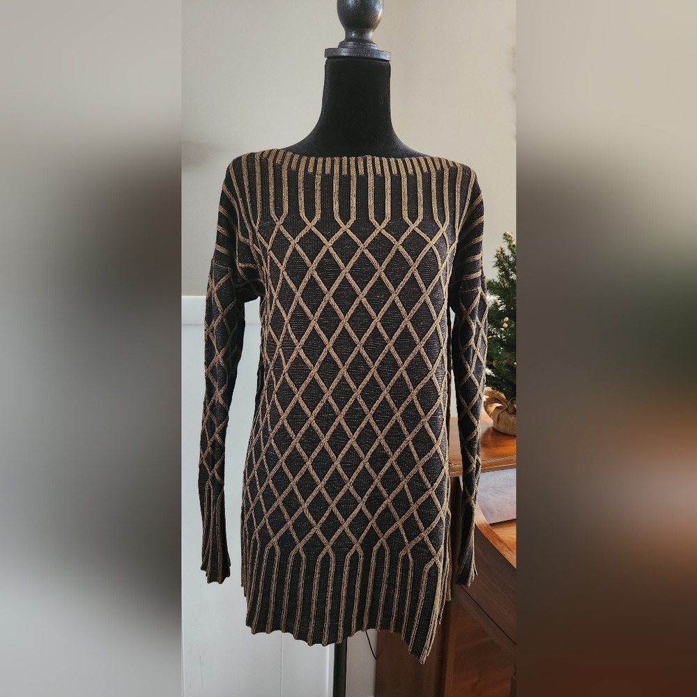 Peruvian Connection Black and Gold Knit Dress